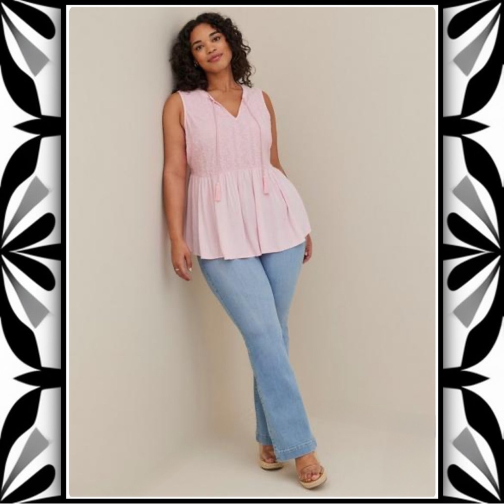 TORRID Rayon Slub Embroidered Tie Front Tank #Tslub-484r - Picture 3 of 8